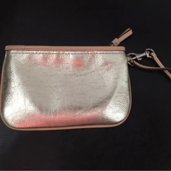 Coach Corner leather Zip Women's Wristlet Bag - Metallic Gold - Picture 2 of 3